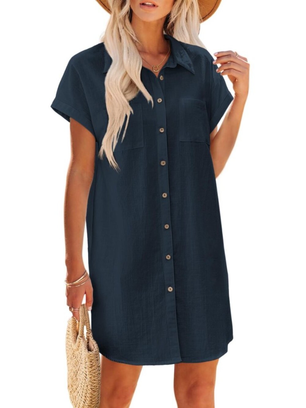 Summer Dresses for Women 2026 Cotton Button Down Short Sleeve Tshirt Dresses